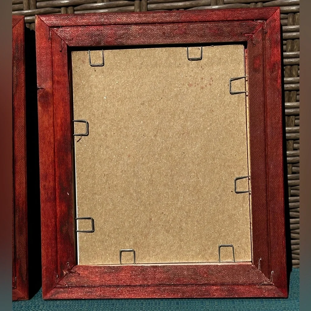 ITALIAN Set of Burgundy Decorative Wood Picture Frames with Botanical Prints 5x6